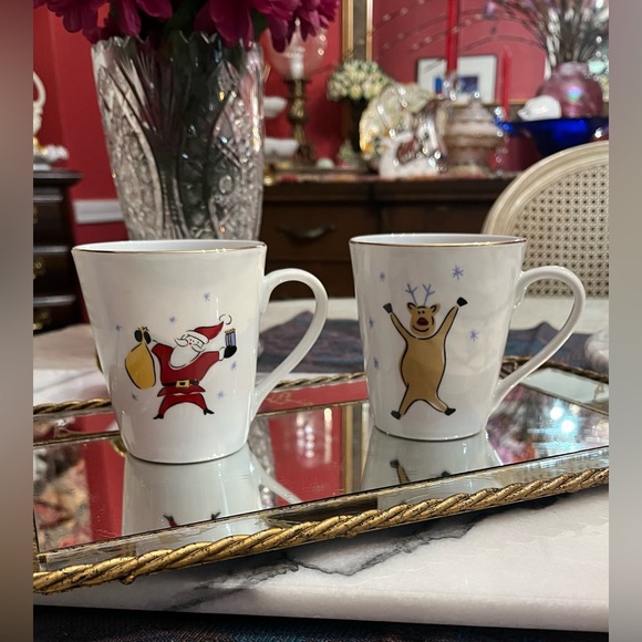 Lot Of 2 Vintage Merry Brite Porcelain MERRY CHRISTMAS Mugs: Santa • Reindeer - Picture 5 of 9